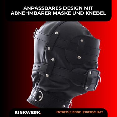 Маска для БДСМ з дildo-запором KINKWERK | Маска ізоляції з PU-шкіри для чоловіків та жінок | Чорний колір