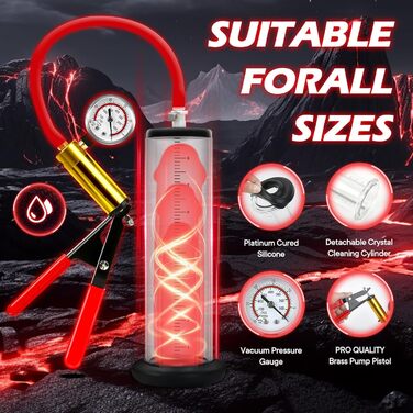Портативна вакуумна помпа для збільшення статевого члена з манометром та ножиковим захватом (4 розміри)