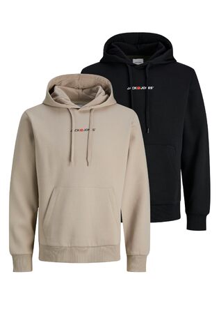 Набір чоловічих худі JACK & JONES (2 шт) — бавовняний світшот із капюшоном та довгим рукавом, повсякденний одяг у стилі streetwear (Бежевий, Чорний), розмір M