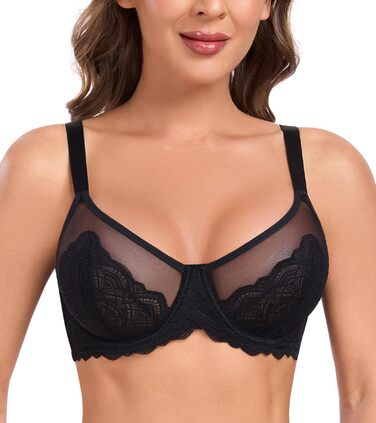 Чорний бюстгальтер Minimizer BH для великих розмірів з мереживом, без пуш-апу, повсякденний, класичний, 90F