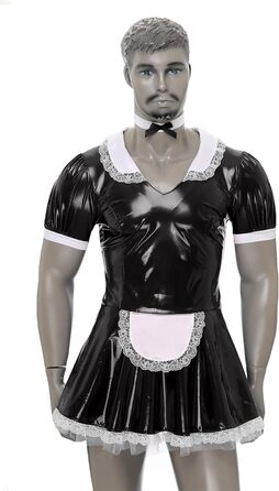 Костюм покоївки FEESHOW для чоловіків: латексне плаття з комірцем, чорний, 4XL. Ідеально для карнавалу, Хелловіну, косплею.