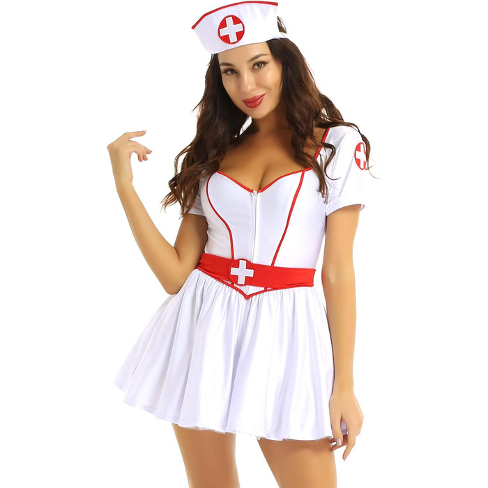 Медична форма для жінок Eandarui: Коротке літнє плаття-костюм для лікаря з V-подібним вирізом та сукня-сліп, чорний (4XL, білий)