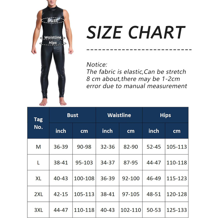 Комбінезон чоловічий лакований шкірозамінник PVC з довгим замком, сексуальний, облягаючий, чорний, розмір L