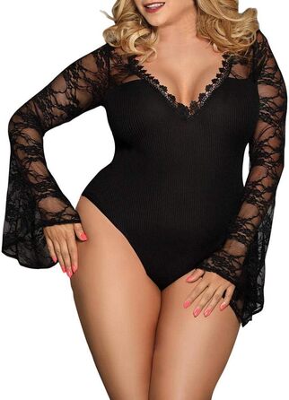 Жіноча мереживна боді Babydoll з довгим рукавом - сексуальна спідня білизна Plus Size, корсет, кацут