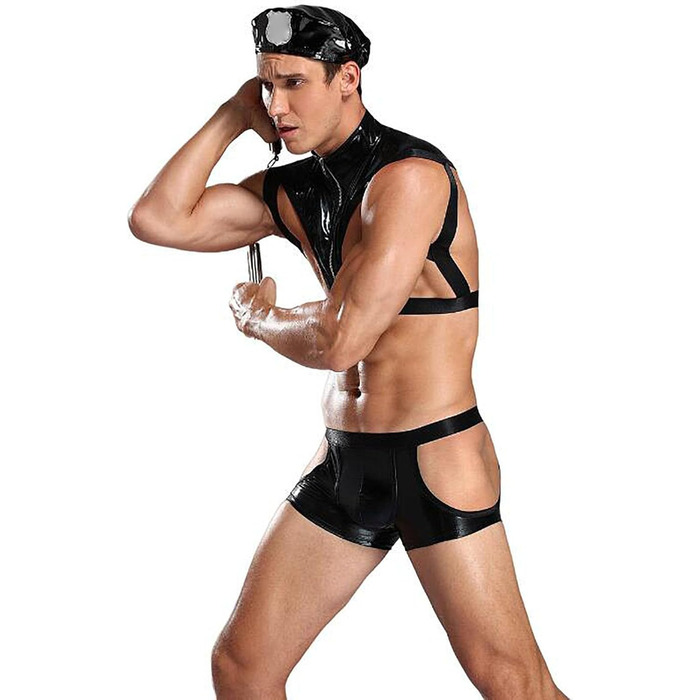 Чоловіча еротична білизна Duohropke: комплект, боді, танга, костюм, поліцейський, для свята, чорний