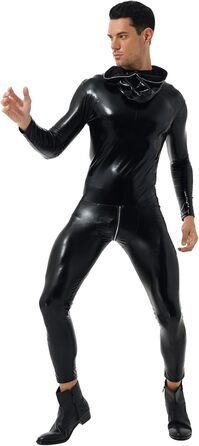 Чоловічий комбінезон з лакованої шкіри з довгим рукавом, чорний. Костюм-комбінезон Freebily для вечірок, клубів, еротичної білизни. Розмір XL