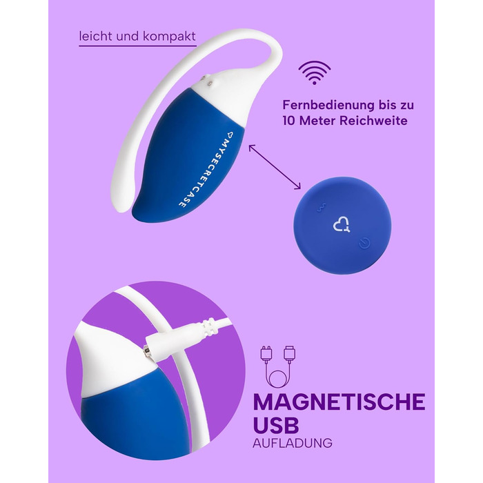 Віброяйце з дистанційним керуванням MySecretCase – вібратор для чоловіків, жінок та пар, стимулятор G-точки, для дорослих, блакитний