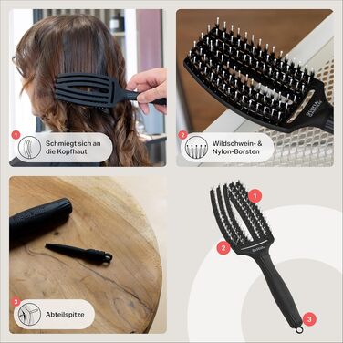 Іонізуюча щітка для волосся Olivia Garden Fingerbrush Combo (середня, 6 рядів) для сушіння, вирівнювання та догляду за середнім та довгим волоссям, з щетиною кабана та антистатичним нейлоном