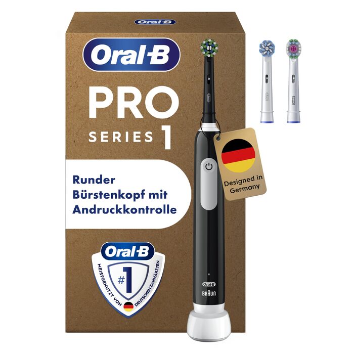 Електрична зубна щітка Oral-B Pro Series 1, чорна, 3 режими чищення, комплект з 3 насадками