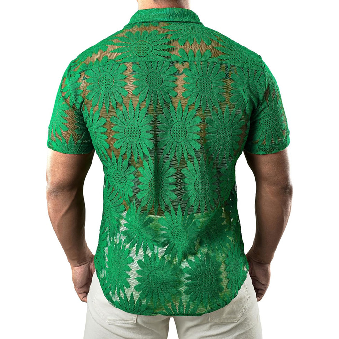 Чоловіча сорочка JOGA з мереживом, короткий рукав, літня, зелена (XL)