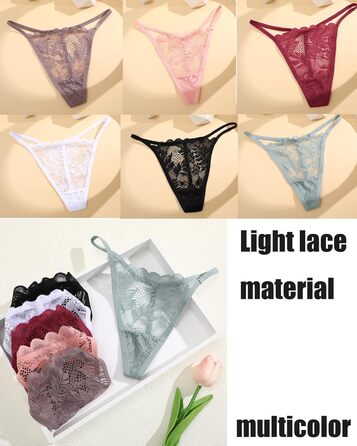 Сексуальні жіночі трусики-танга ALL OF ME (6 шт.) з мережива, кольори: білий, чорний, фісташковий, сіро-блакитний, рожевий, хакі, розміри S-XL