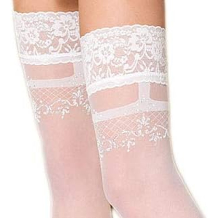 Selente Lovely Legs – мереживні панчохи без пояса для жінок (виготовлено в ЄС), різні моделі S, біло-блискучий орнамент