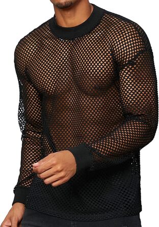 Чоловіча сітчаста сорочка/сітка, блискуче прозоре т-подібне мереживне сорочко з короткими рукавами, клубний стиль, літня мереживна кофта - XS-3XL, чорний S