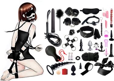 Набір для БДСМ: 35 елементів, шкіряні аксесуари, наручники, анальні іграшки для пар