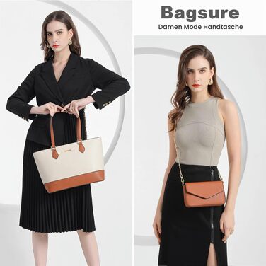 Жіночий набір сумок Bagsure (4 предмети) — Елегантна сумка на плече, велика сумка-шопер з блискавкою для офісу, навчання та подорожей, коричнево-бежевий колір
