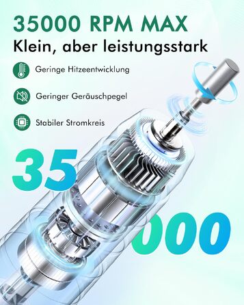 Професійний електричний апарат для манікюру та педикюру CozyZen 35 000 об/хв з LCD-дисплеєм, ручною та ножною педалями, для акрильнИх, гелевих та натуральних нігтів (Зелений)