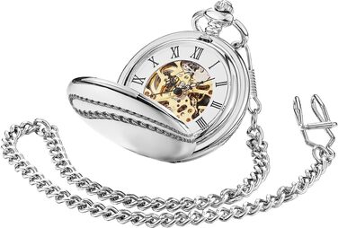 Чоловічий кишеньковий годинник ShoppeWatch з ланцюжком, механічний з ручним заводом, вінтажний стиль стімпанк 1920-х років, сріблястий