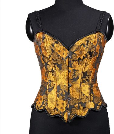 Жіночий корсет повний бюст, корсаж, корсет для Октоберфесту, готичний топ, вінтажна корсаж, бюстєль, корсет середньовічний, жакард, сатин, квітковий, з кісточками, повна груди, спідня білизна, на Хелловін, карнавал, корсет на шнурівці, жовтий колір
