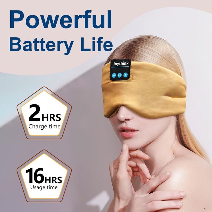 Шовкова маска для сну з Bluetooth-навушниками Joythink 5.3, бездротова маска для сну та медитації для тих, хто спить на боці, 16 годин роботи, миюча, колір шампань