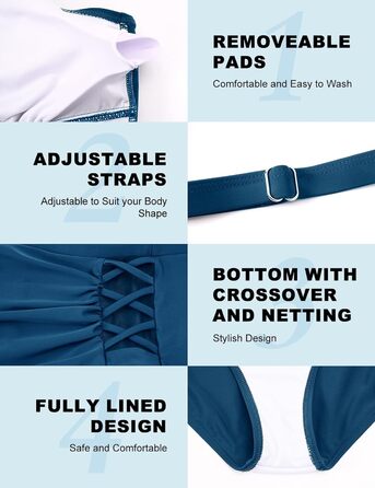 Бікіні CMTOP для жінок: комплект з V-подібним вирізом, push-up, двочастинний, висока талія, ефект живота, для плавання та відпочинку, колір павлиній блакить, розмір S