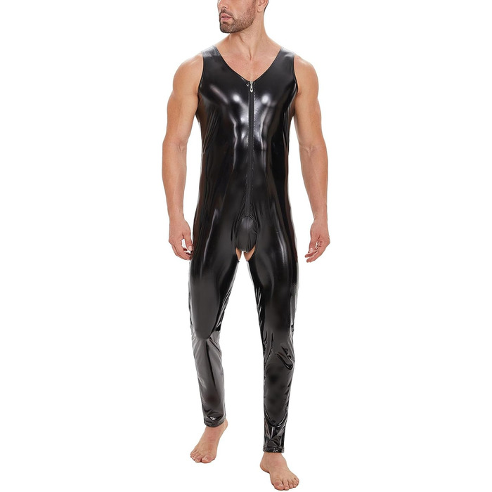Чоловічий латексний комбінезон з відкритим промером SDGHH-8MMDM, 5XL, чорний
