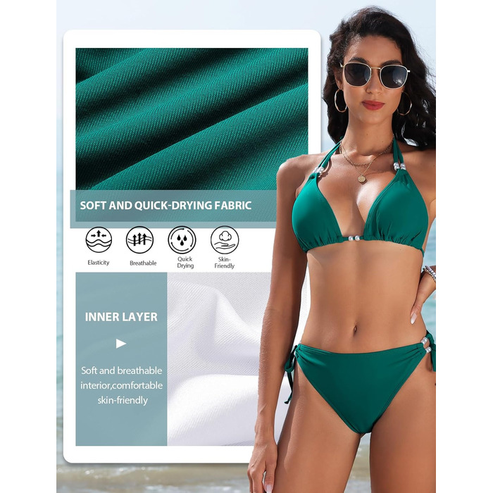 Сексуальний жіночий купальник-бікіні Triange з шнурівкою, двокомпонентний, з push-up та мереживом, Tanga, блакитно-зелений, XL