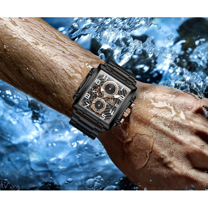 Чоловічий наручний годинник OLEVS Chronograph з шкіряним ремінцем, японський кварцовий механізм, водонепроникний, класичний елегантний стиль (модель 2958, чорний)