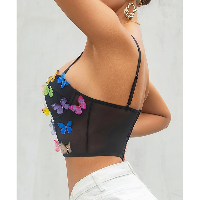 Жіночий топ з квітковою вишивкою Tetudineu - чорний, бралетта на тонких бретелях, баталлет