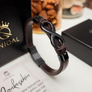 Чоловічий шкіряний браслет UNIQAL 'INFINITY' з нержавіючої сталі, чорний та коричневий, 21 см (у подарунковій коробці)