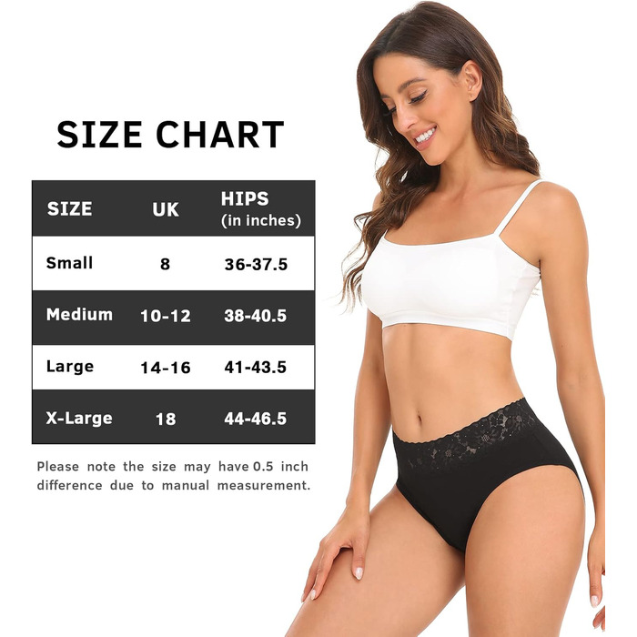 Сліпески жіночі бавовняні Wealurre, 5 шт. (3XL, чорний) з мереживом, жіноча білизна