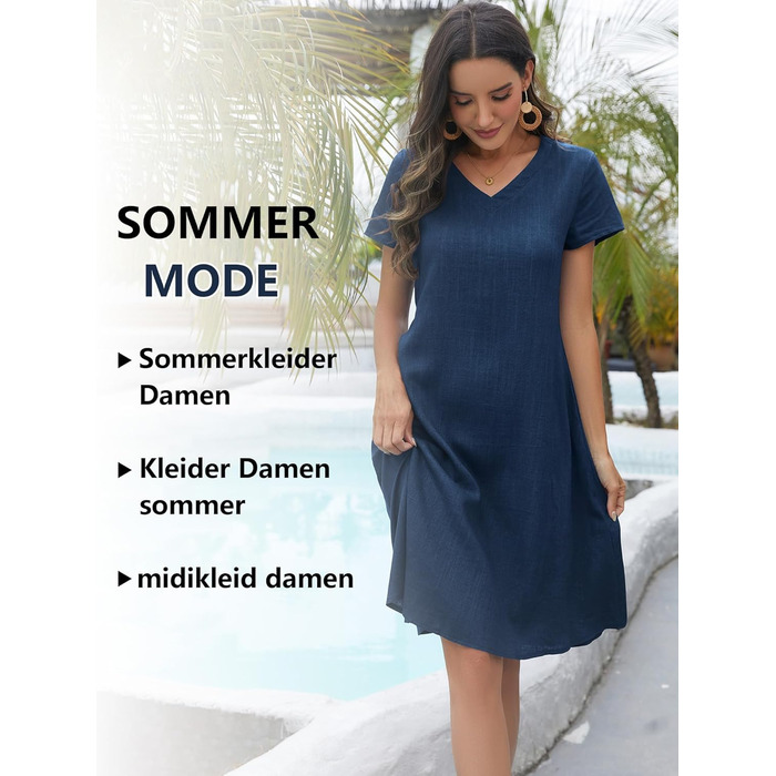 Сукня Tincini Soerkleid льон пляжна A-силует з V-подібним вирізом, розмір S, колір - темно-синій