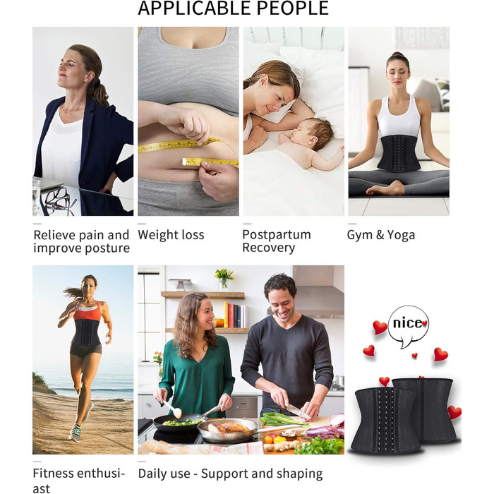 Корсет для фігури YIANNA Korett з латексу, чорний, 25 сталевих кісток, дихаючий, для жінок (XL)