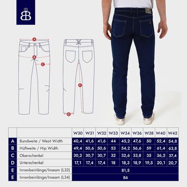 Чоловічі джинси BARBONS Regular-Fit Stretch — класичні прямі джинси синього кольору для бізнесу та відпочинку, 36W / 32L