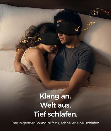Bluetooth-маска для сну LOVE EYE для тих, хто спить на боці, з ультратонкими навушниками, дихаюча бавовняна тканина, антрацит