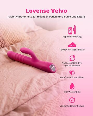 LOVENSE Velvo Rabbit Вібратор для жінок - стимулятор клітора з додатковою вібрацією G-точки, управління через додаток, водонепроникний IPX7