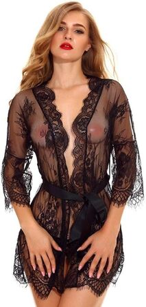 Жіноча спідня білизна: сексуальний G-string, мереживна піжама-боді, прозора babydoll, нічна сорочка, еротична білизна для жінок, великі розміри (чорний, S)