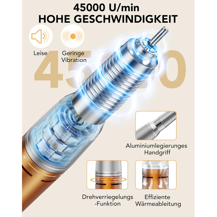 Професійний апарат для манікюру та педикюру HOMEASY 45 000 об/хв з LCD-дисплеєм, ножною педаллю та мережевим живленням, помаранчевий