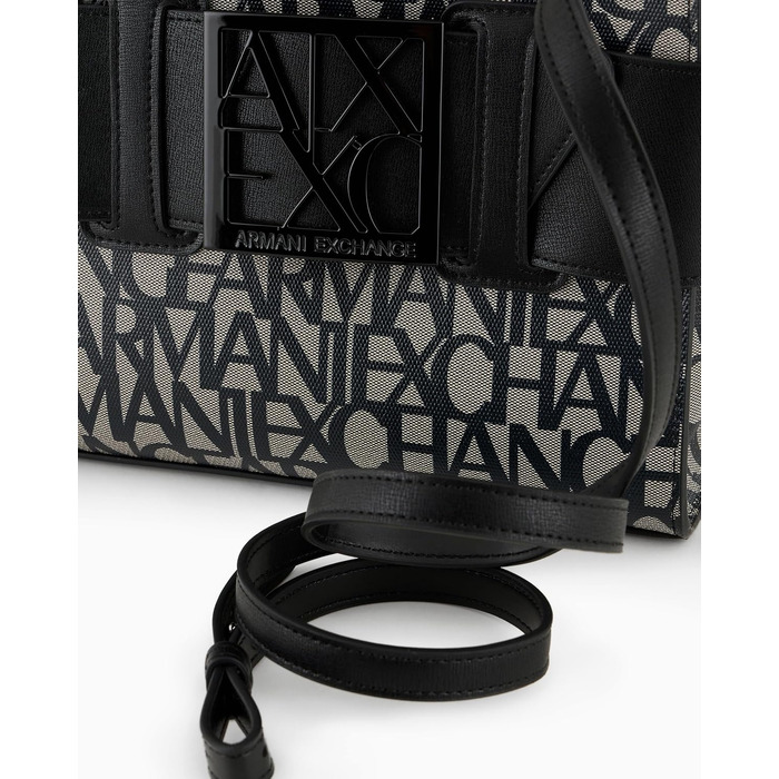 Сумка крос-боді Armani Exchange з логотипом, бежево-чорна, універсальний розмір