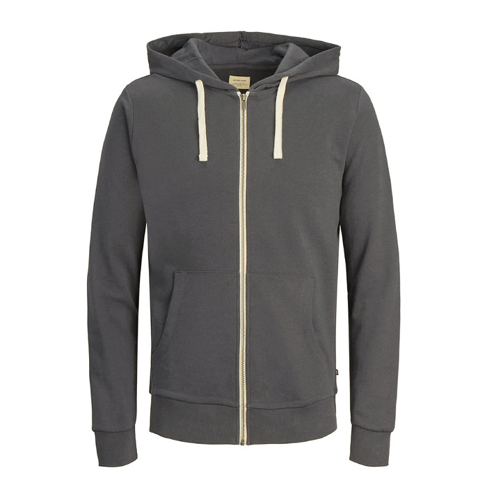 Чоловіча толстовка-худі на блискавці JACK & JONES Jjeholmen Noos, сіра (Asphalt), розмір XL, Regular Fit