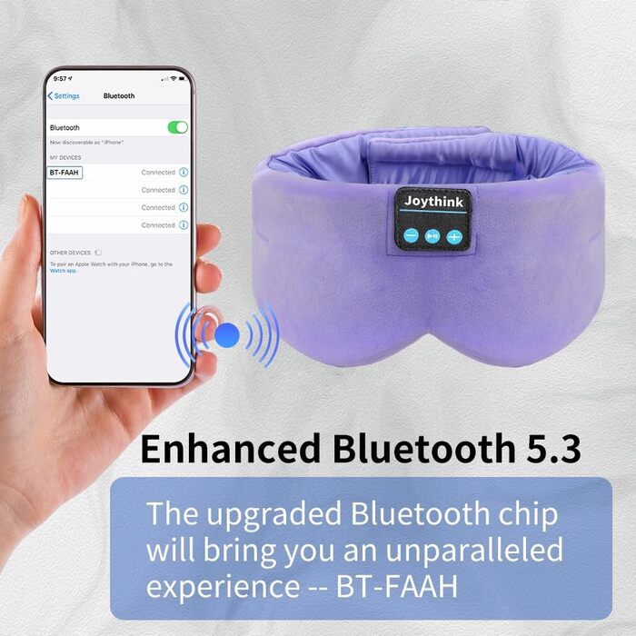 Маска для сну з Bluetooth-навушниками Joythink 5.3, шовкова музична маска для сну та медитації, підходить для сну на боці, 16 годин роботи, мийний аксесуар для подорожей та відпочинку (Фіолетова)