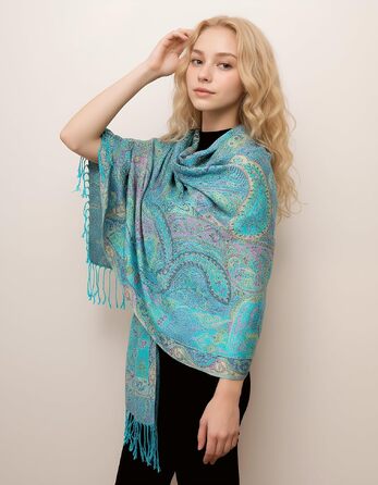 Жіночий шарф-пашміна Achillea Achir-001, багатофункціональний палантин (80x28 дюймів), бірюзово-рожевий