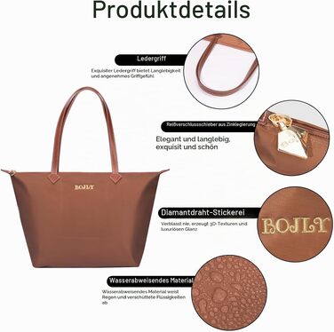 Жіноча сумка-шопер Tote Bag великого розміру, водонепроникна нейлонова сумка на плече з блискавкою, складана сумка для роботи, навчання, покупок та подорожей (Іржаво-коричнева)