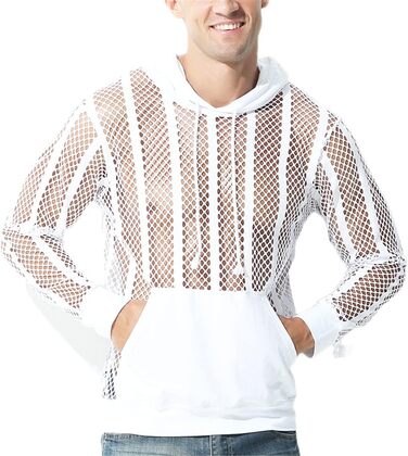 Чоловіча сітчаста сорочка з довгим рукавом, прозора, для вечірок та клубів