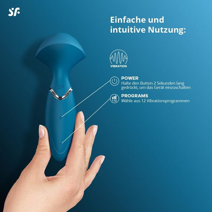 Вібратор Satisfyer Mini Wand-er: 12 програм, водонепроникний (IPX7), медичний силікон, для жіночих масажів та еротичних розваг, блакитний