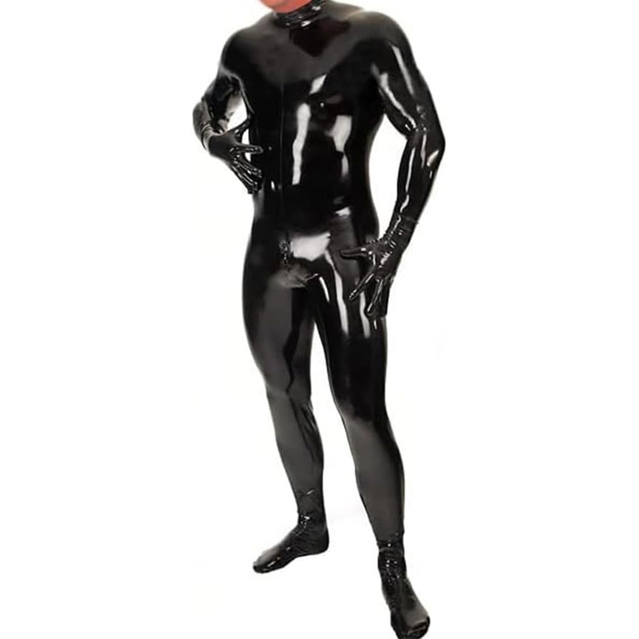 Латексний костюм-комбінезон YZPNBW для чоловіків: чорний фетиш-костюм з шкарпетками та рукавичками, блискавкою