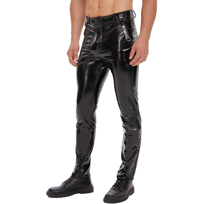 Шкіряні штани чоловічі Xokesy, блискучі, з блискавкою, відкритий крок, чорні, для відпочинку