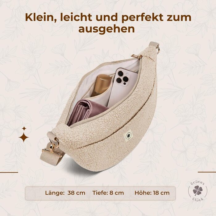 Жіноча сумка-кросбоді Teddy Moon Bag Small плюшева, маленька сумка через плече з кишенями та регульованим ременем, колір кремовий