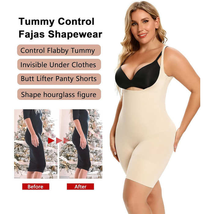 SHAPERX Формувальна білизна для жінок, корсетний боді для схуднення, моделююча білизна, боді, XXL, бежевий