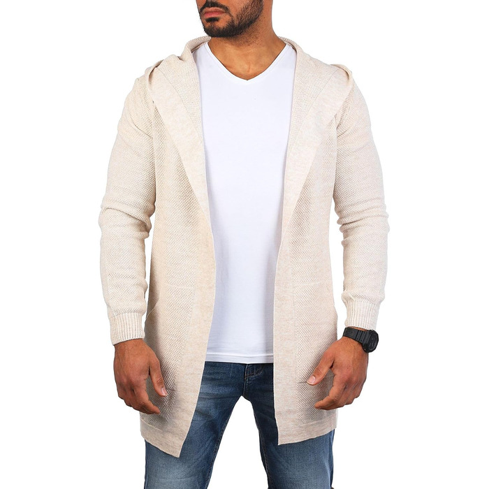 Чоловічий трикотажний кардиган Carisma з капюшоном, подовжений oversize, бежевий, розмір L