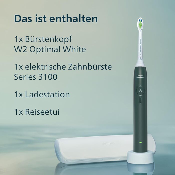 Електрична зубна щітка Philips Sonicare Series 3100 (HX4033/26) з датчиком тиску, 3 режимами інтенсивності, SmarTimer та дорожнім футляром, темно-зелена